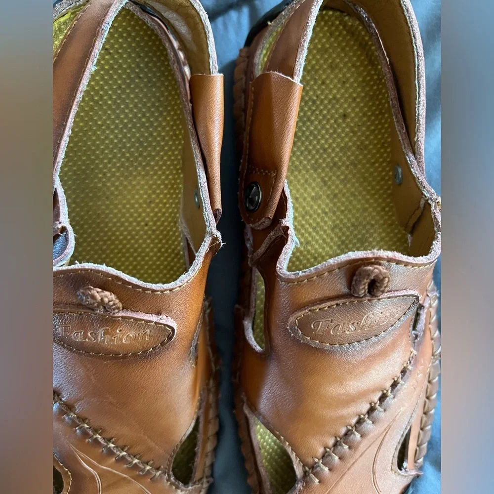 HSY Fashion Men's 100% Caoutchouc Leather Closed Toe Sandal‎ Brown Size 40 US 7
